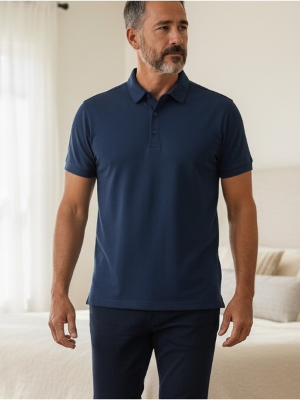 🆕 NIASHOT Polo Shirt Collared Golf Polos Navy L